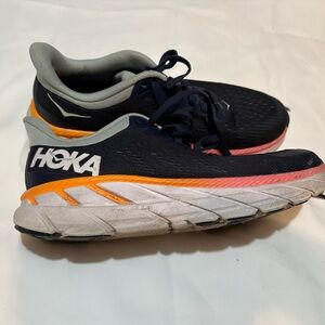 Hoka One One Navy Running Shoes with Light Gray Interior and Teal Logo